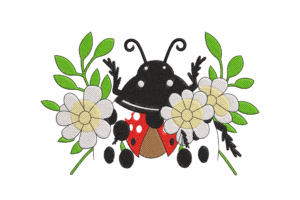 Ladybug with Flowers Embroidery Design