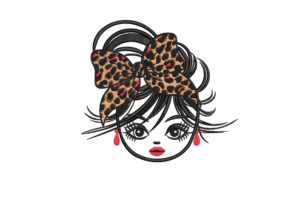 Leopard Bow Girl Face Embroidery Design