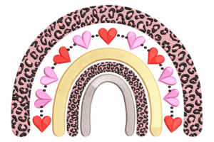 Leopard Heart Rainbow Embroidery Design