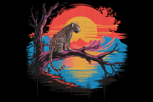 Leopard on Sunset Branch Embroidery Design