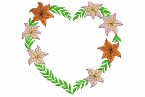 Lily Flower Heart Frame Embroidery Design