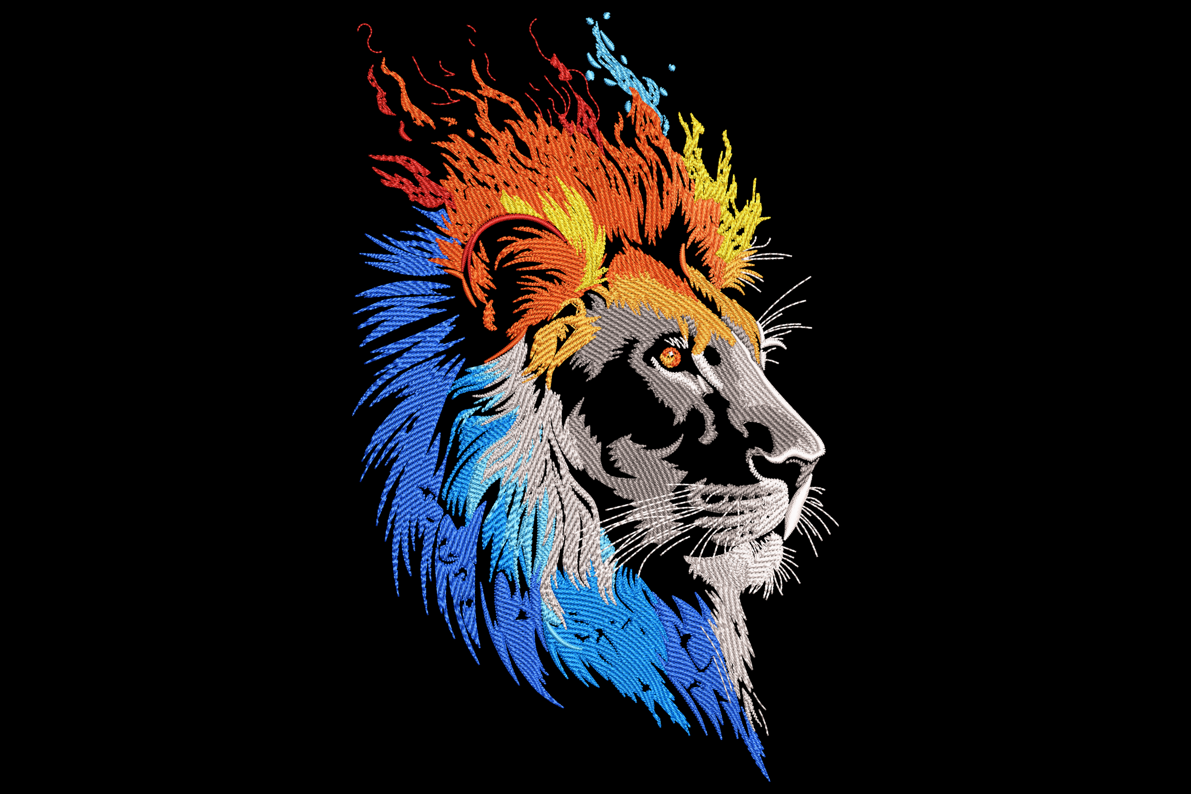 Lion Fire and Ice Embroidery Design