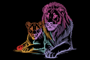 Lion and Cub Embroidery Design