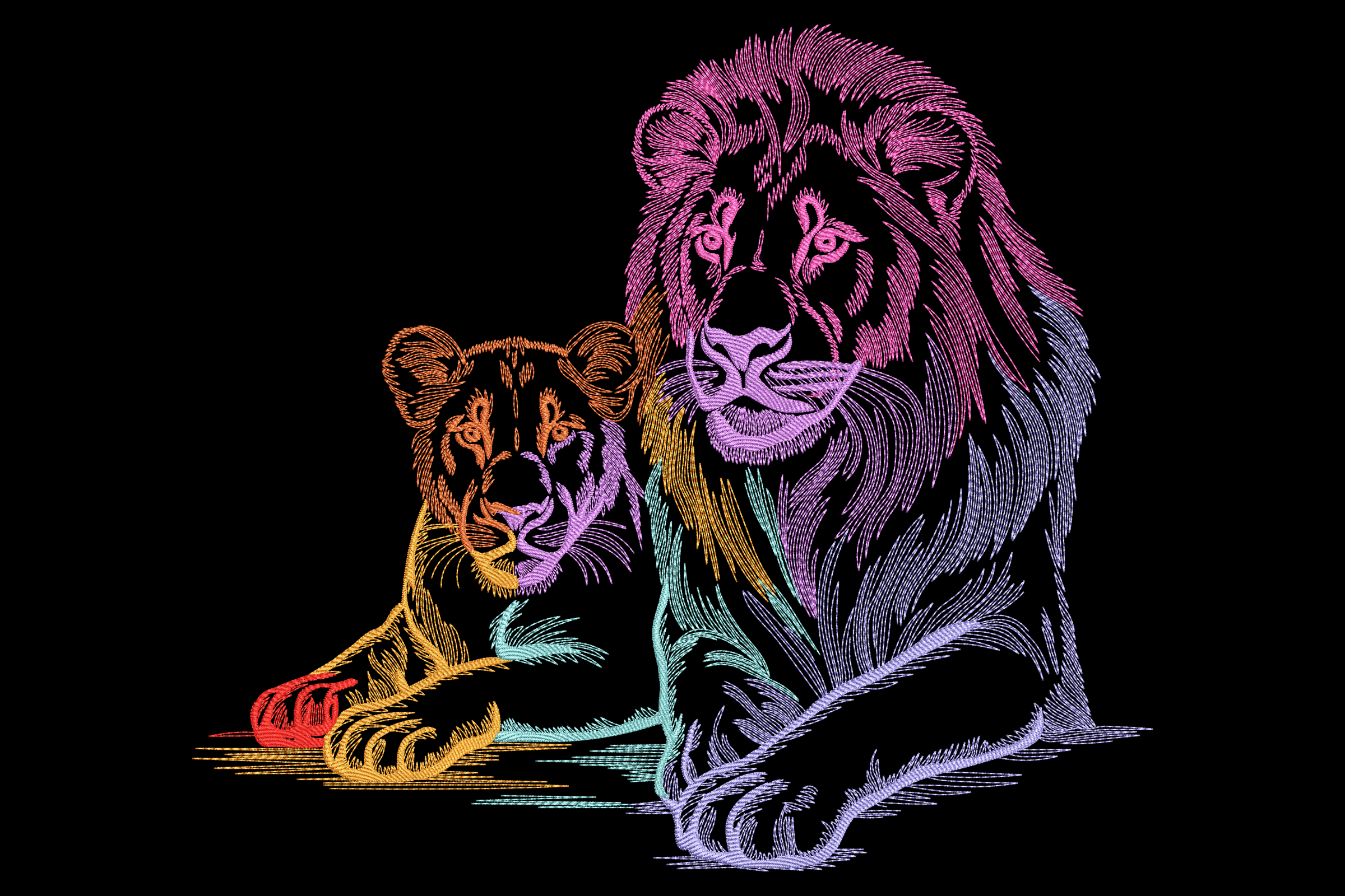 Lion and Cub Embroidery Design – Majestic & Heartwarming