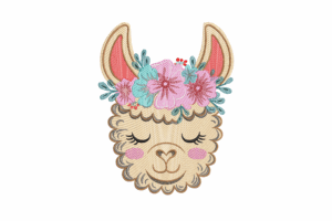 Llama Face with Floral Crown Embroidery Design