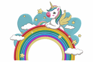 Magical Winged Rainbow Unicorn Embroidery Design
