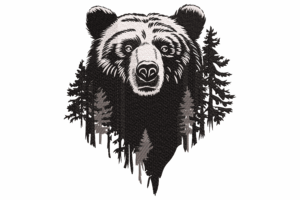 Majestic Bear in Forest Embroidery Design