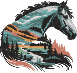 Majestic Horse Landscape Embroidery Design
