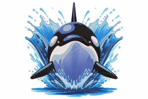 Majestic Orca Splash Embroidery Design