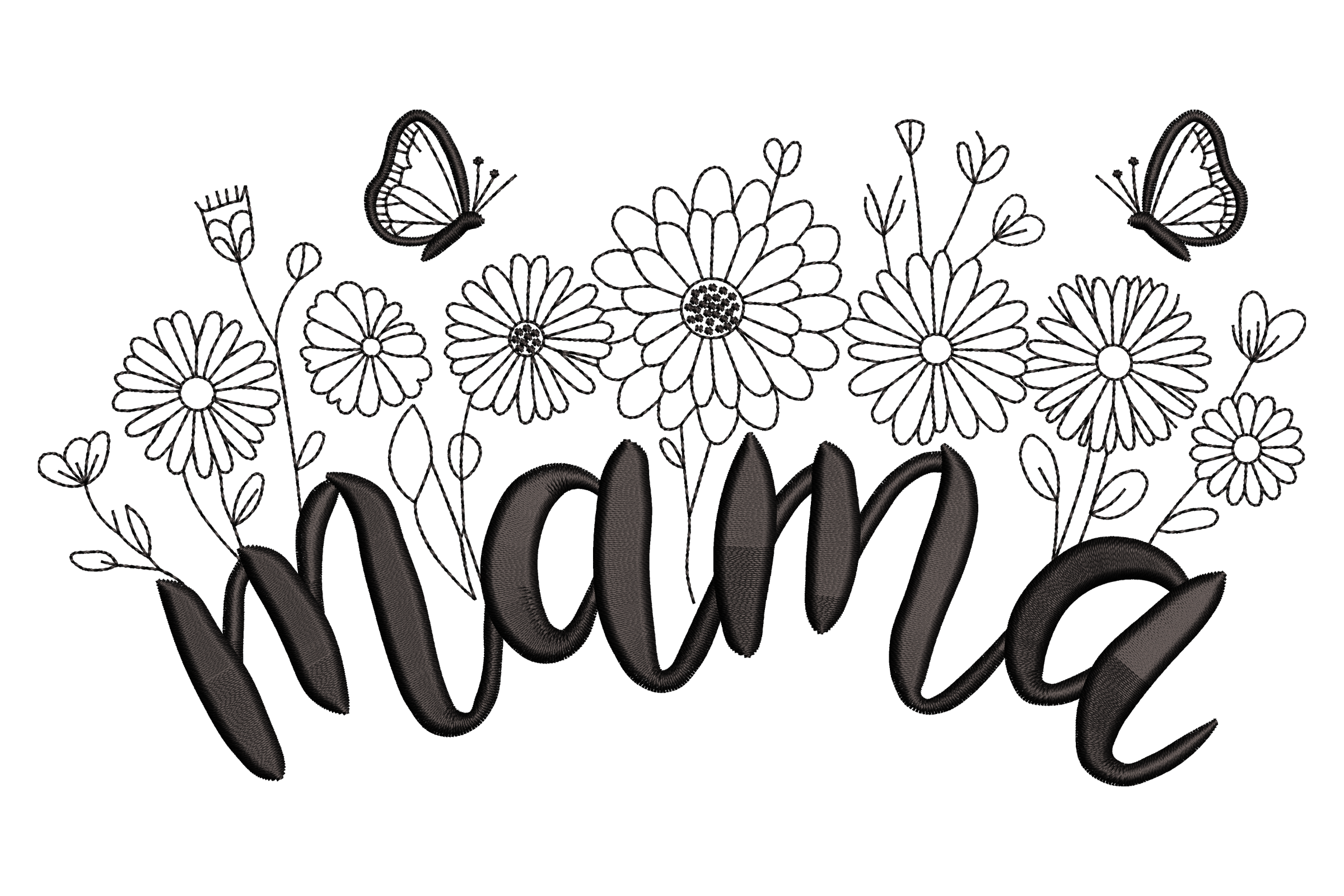 Mama with Daisies and Butterflies Embroidery Design
