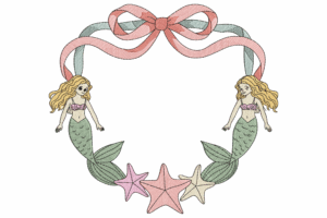 Mermaid Frame with Starfish and Bow Embroidery Design