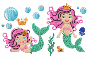 Mermaid Sisters Embroidery Design