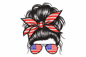 Messy Bun USA Flag Embroidery Design
