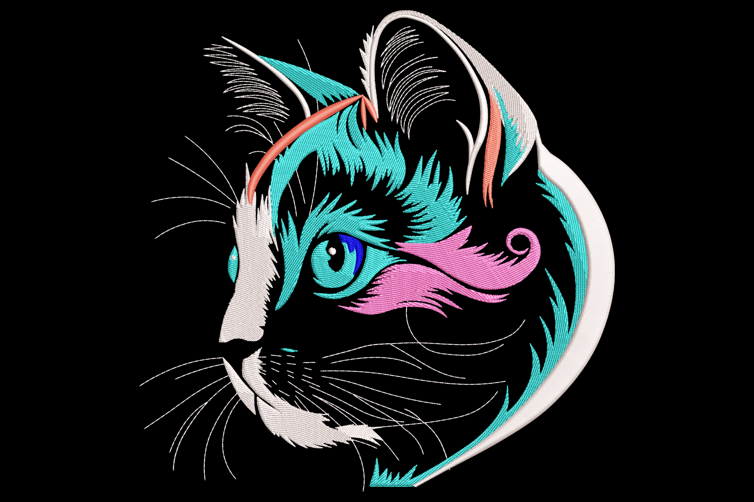 Modern Cat Face Embroidery Design