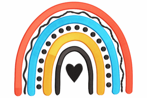 Modern Colorful Rainbow with Heart Embroidery Design
