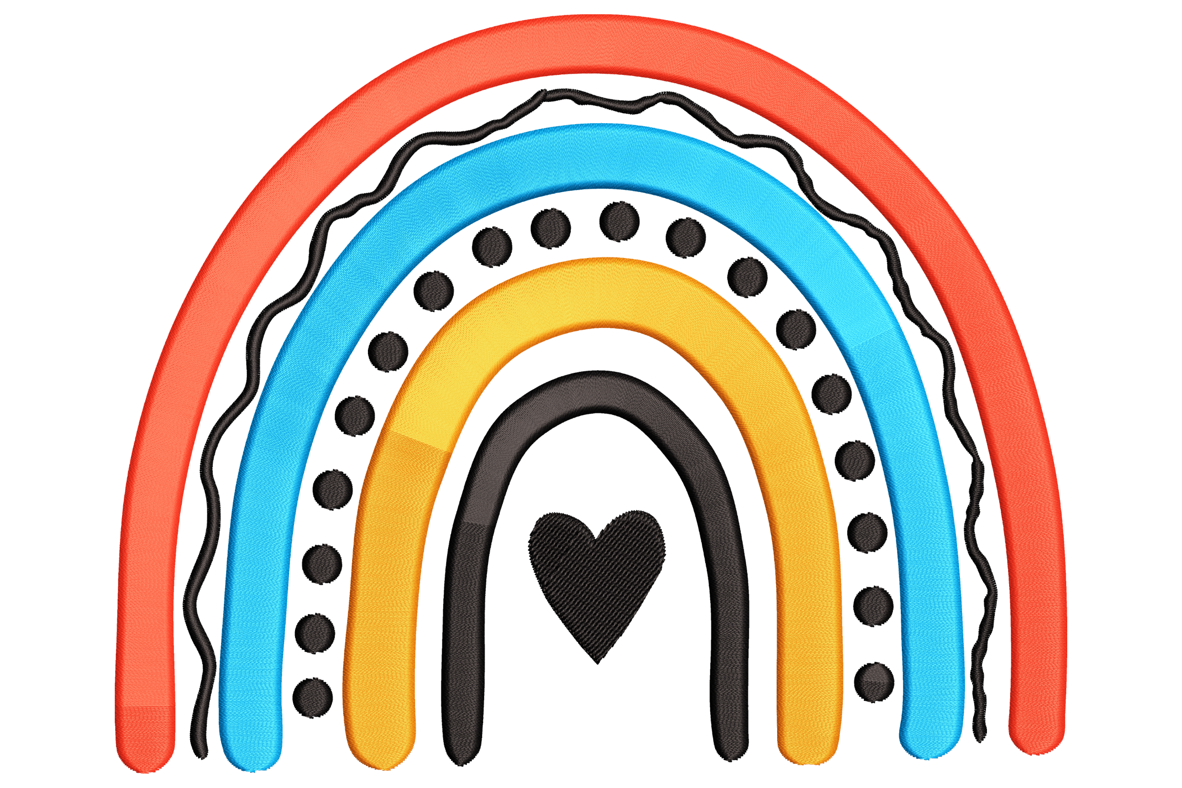 Modern Colorful Rainbow with Heart Embroidery Design