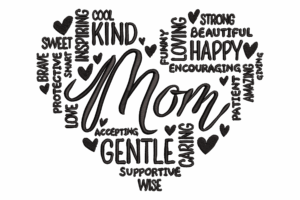 Mom Heart Word Art Embroidery Design