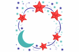 Moon and Stars Wreath Embroidery Design