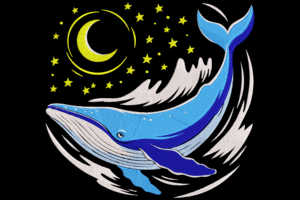 Moon and Whale Embroidery Design