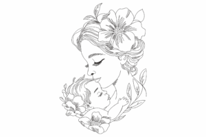 Mother and Baby Line Art Embroidery Design