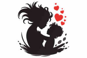 Mother and Child Silhouette Embroidery Design