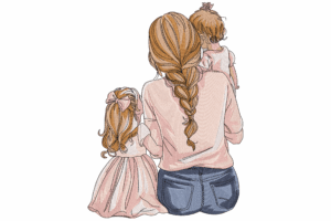 Mother and Daughters Back View Embroidery Design