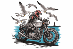 Motorcycle Rider and Seagulls Embroidery Design