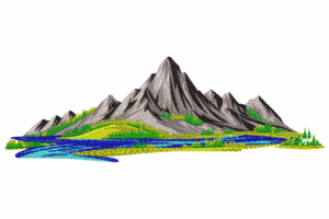 Mountain River Landscape Embroidery Design