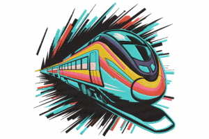 Colorful High-Speed Train Embroidery Design
