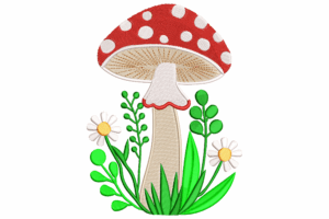 Mushroom and Wildflowers Embroidery Design