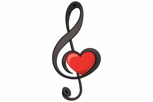 Music Note with Heart Embroidery Design