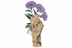 Mystic Tattooed Hand with Flowers Embroidery Design