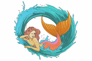 Mystical Mermaid in Ocean Wave Embroidery Design