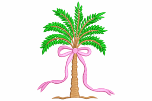 Palm Tree with Pink Bow Embroidery Design