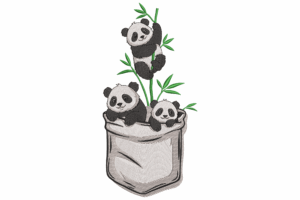 Panda Trio in Pocket Embroidery Design