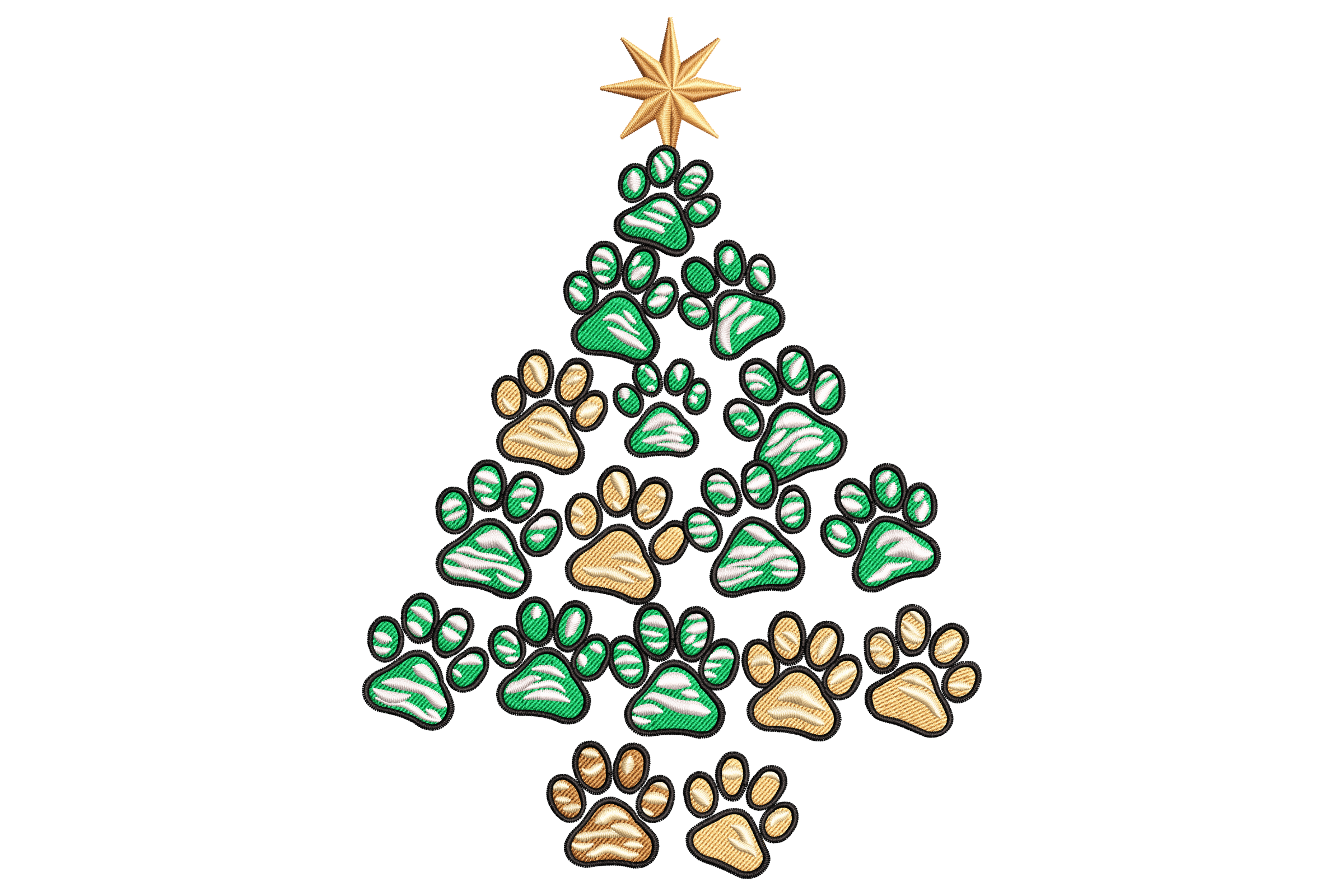Paw Print Christmas Tree Machine Embroidery Design
