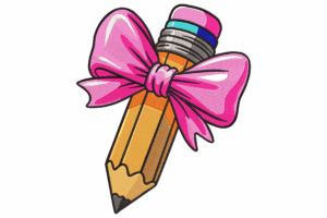 Pencil with Pink Bow Embroidery Design