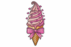 Pink Ice Cream Cone Embroidery Design