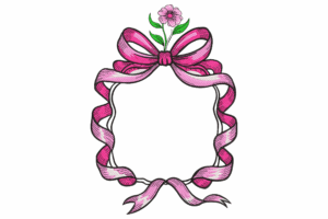 Pink Ribbon Frame with Flower Embroidery Design