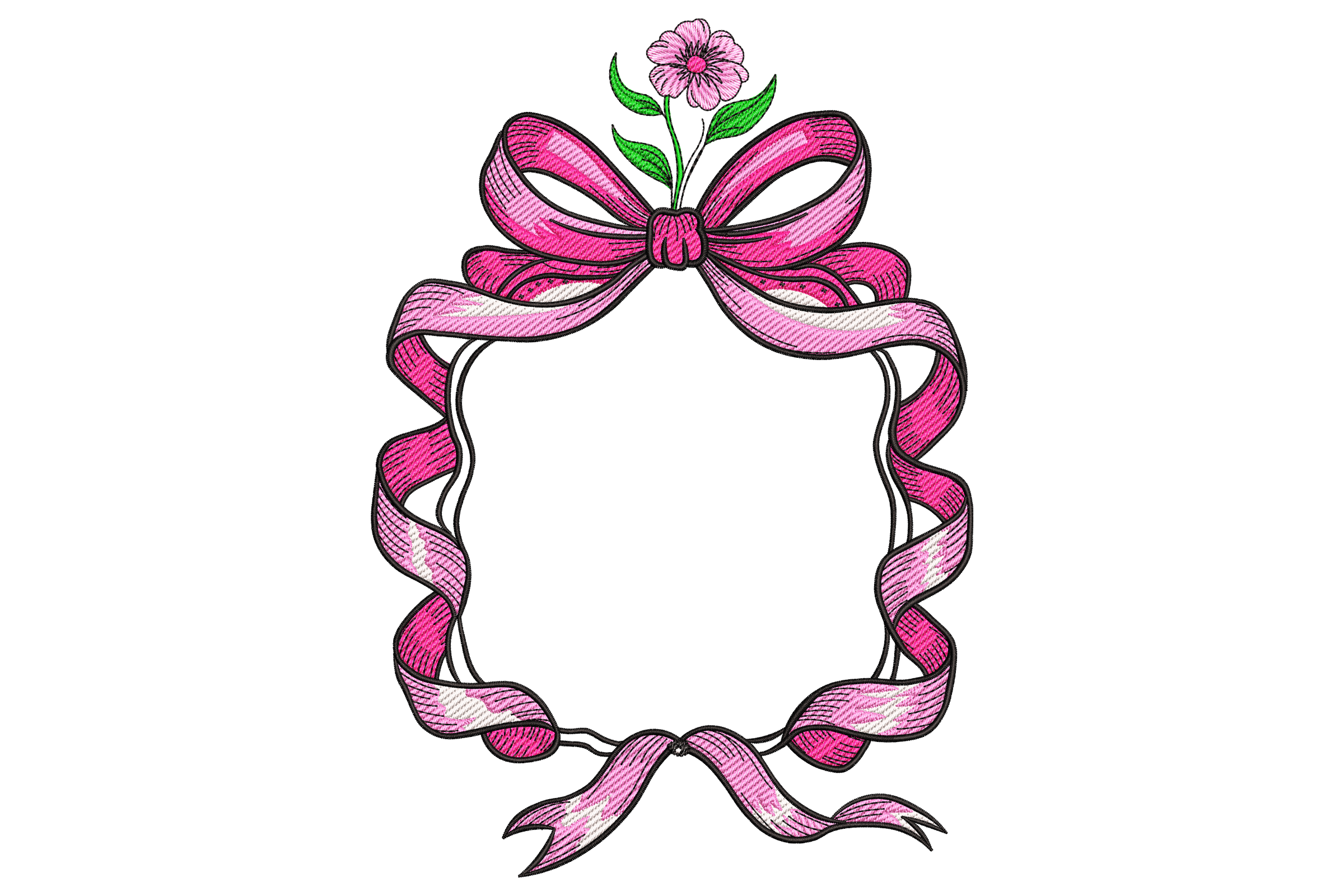 Flower And Ribbon Frame Free Pink Ribbon Frame with Flower Embroidery Design