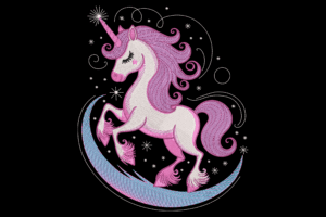Pink Unicorn with Stars Embroidery Design