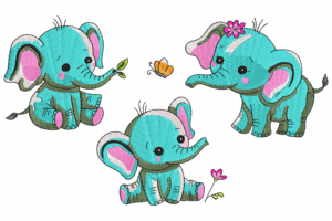 Playful Baby Elephants Embroidery Design