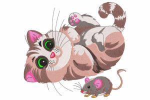 Playful Cat and Mouse Embroidery Design