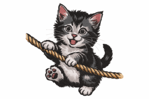 Playful Kitten on Rope Embroidery Design