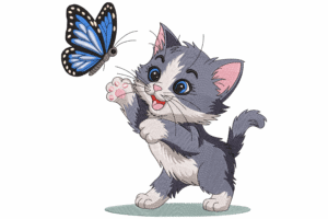 Playful Kitten with Butterfly Embroidery Design