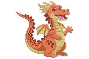 Playful Orange Dragon Embroidery Design
