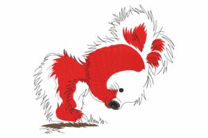 Playful Red Fluffy Dog Embroidery Design