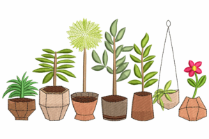 Potted Plants Embroidery Design