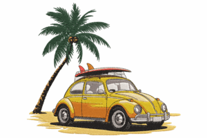 Premium Beach Car Embroidery Design