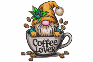 Premium Coffee Lover Gnome Embroidery Design